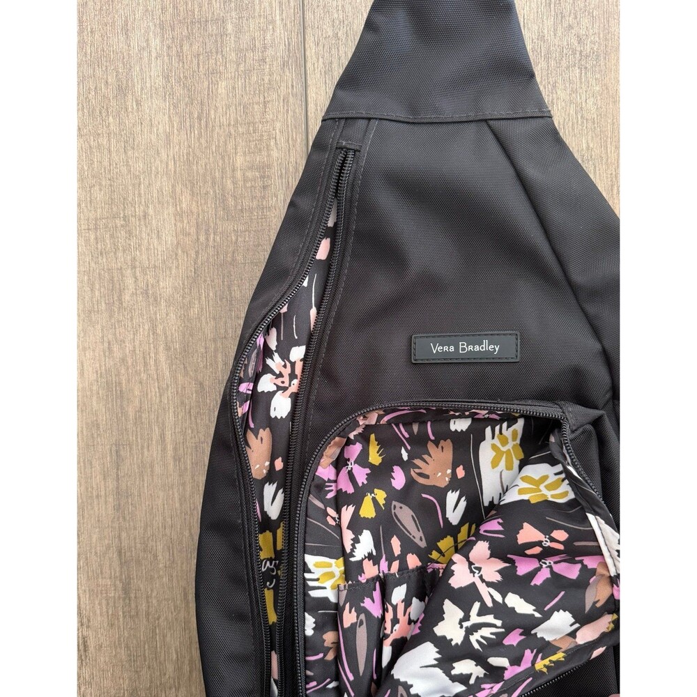 Vera Bradley Black ReActive Sling Backpack Multi Color Floral Interior Crossbody